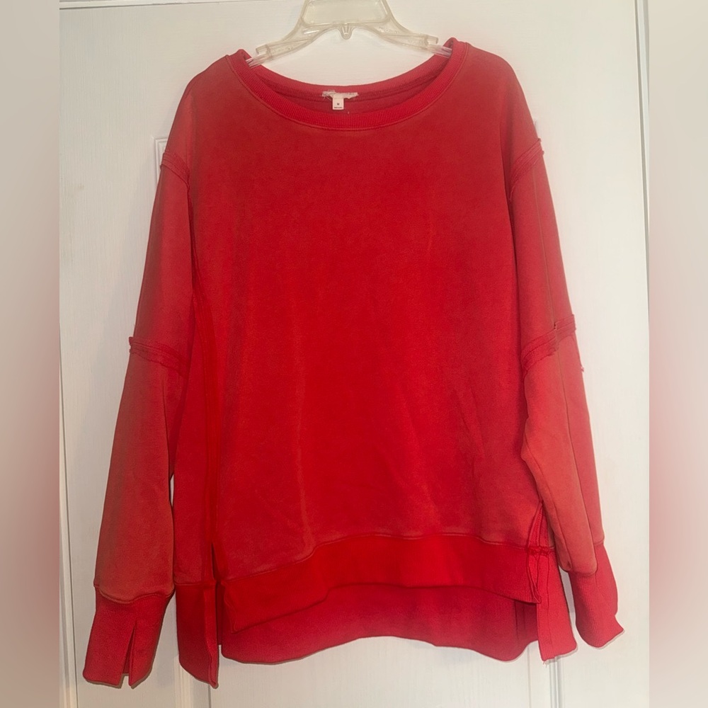 Red before you with love Oversized Crewneck high low seam Sweatshirt